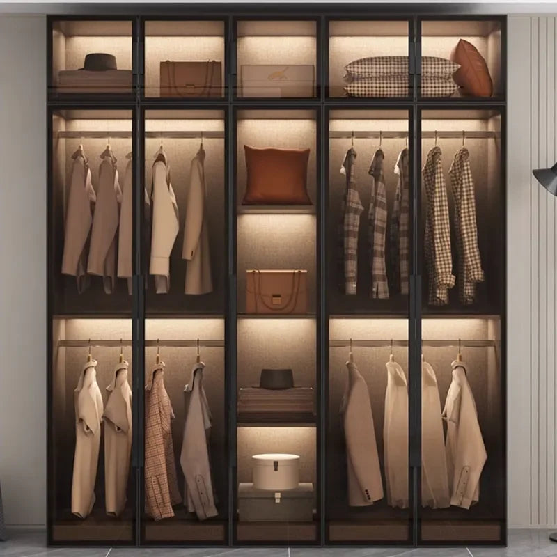 Black Luxury Glass Wardrobe – Hanger Organizer for Bedroom Storage