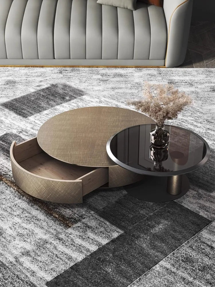 Italian Light Luxury Round Coffee Table – Minimalist Tempered Glass and Stainless Steel Design