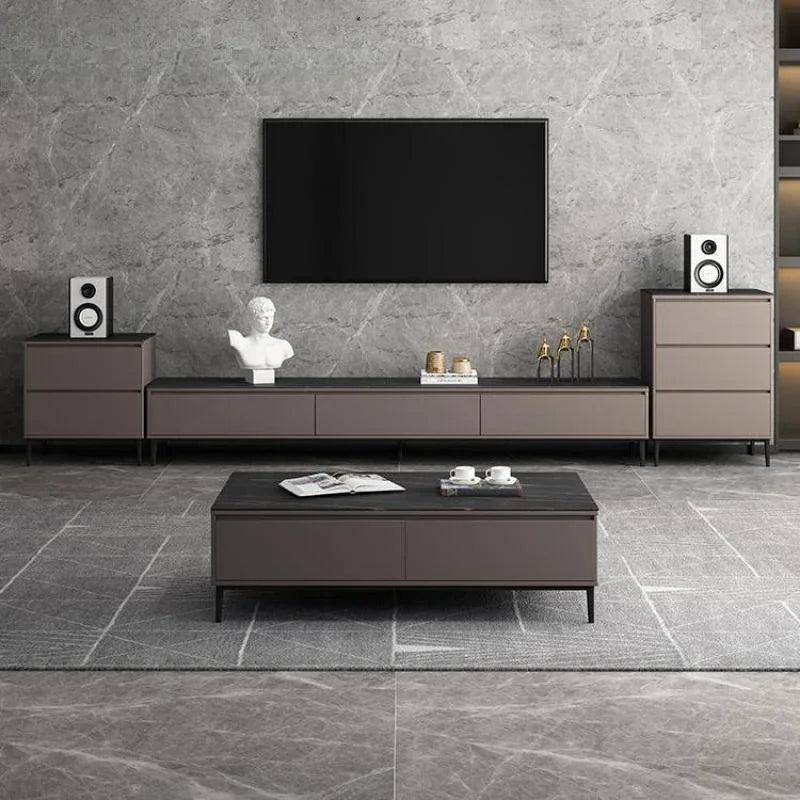 Entertainment Center: Modern Gold TV Console Stand, Luxury Nordic Furniture for Media and Multifunctional Home Use.