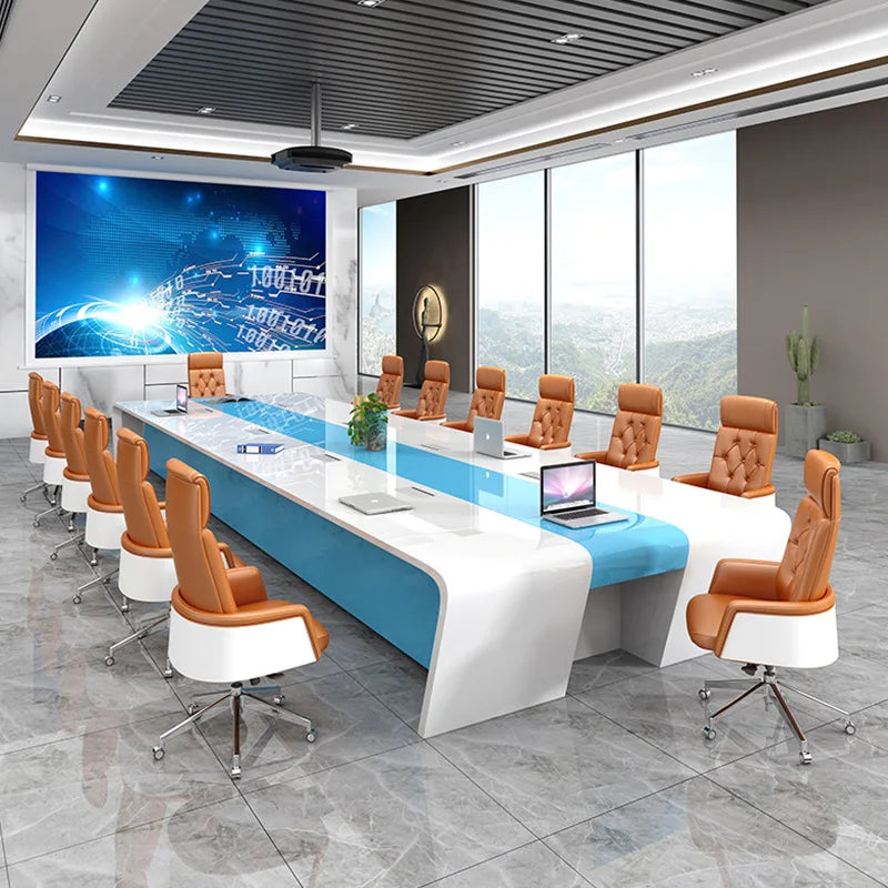 Lacquered conference table, long table, simple modern white, fashionable large negotiation table, office meeting room table and