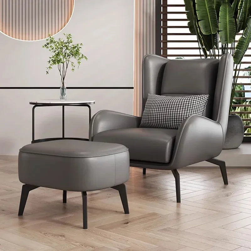 Modern Ergonomic Grey Leather Nordic Chair for Indoor Relaxation