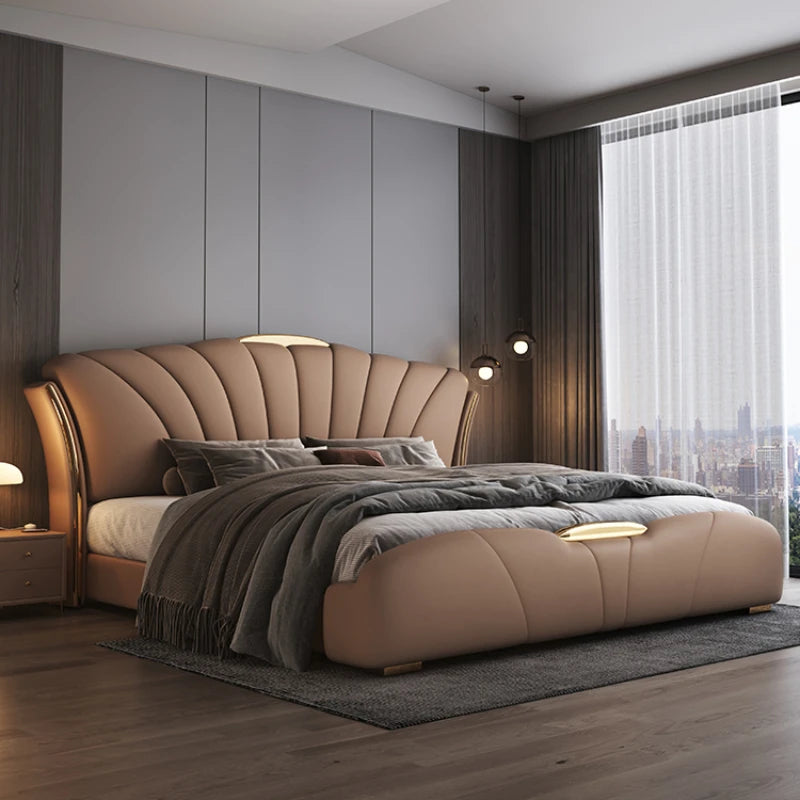 Elegant King-Size Double Bed: Modern Luxury Leather Comfort Bed for Villas and Weddings