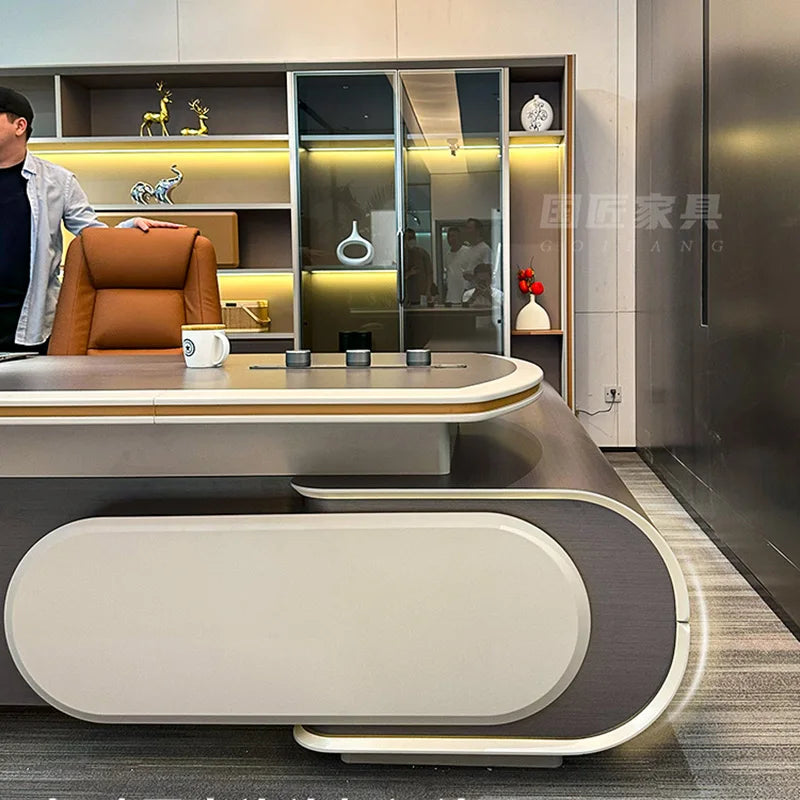 Modern Executive Conference Desk: L-Shaped Wooden Design
