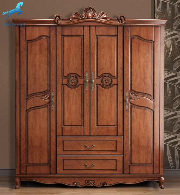 Factory Hot Sale American-Style Wood Wardrobe – Dark Color, Bedroom Storage