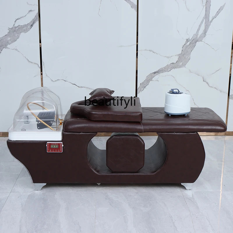 Barber Shop Shampoo Chair – Head Treatment, Fumigation, Water Circulation with Heater, Massage Shampoo Bed