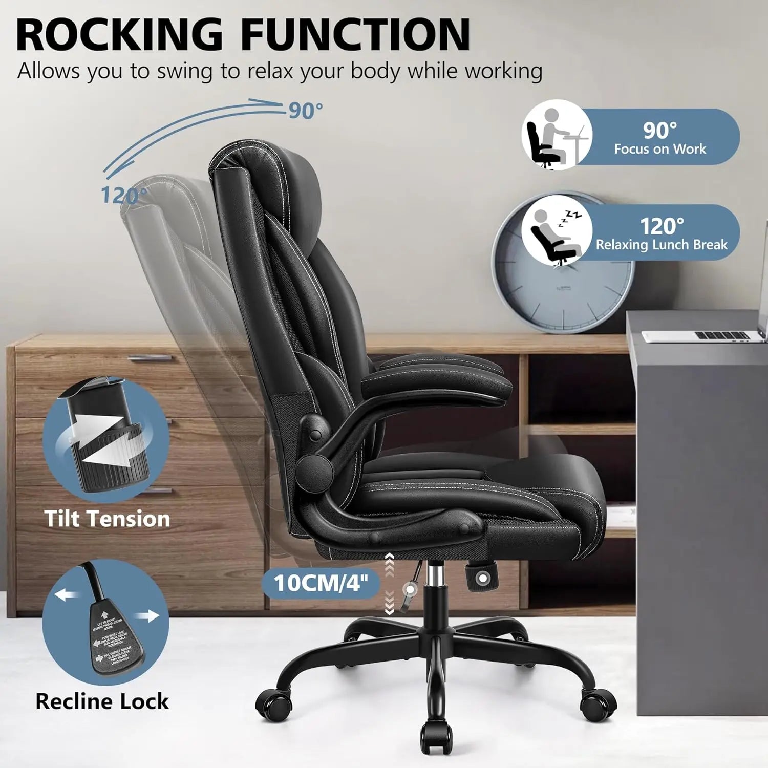 Office Chair Leather, Big and Tall Ergonomic Desk Chair Executive Office Chair, Comfy PU Leather Home Desk Chair, High Back