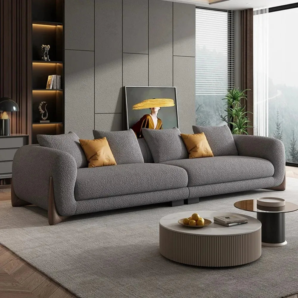 High Quality Lambswool Sofa Lazy Love Seat Unusual Straight Soft Couch Wood Legs Reading 3 Seat Sofa Muebles Home Furniture