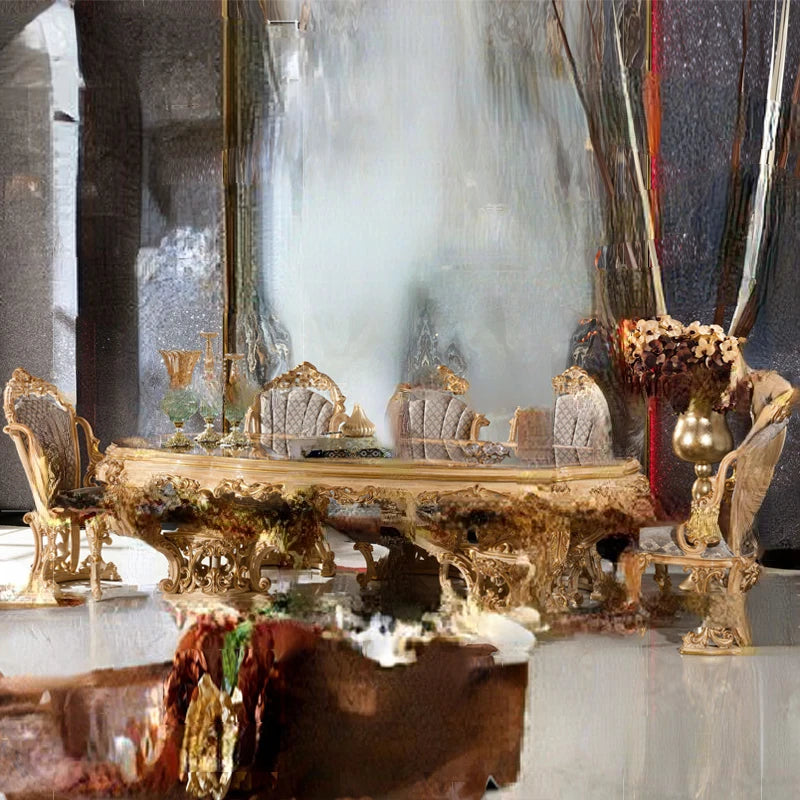 Customized European Dining Table 2023 New Light Luxury High end Solid Wood Household Rice Table French Retro Table and Chair Com