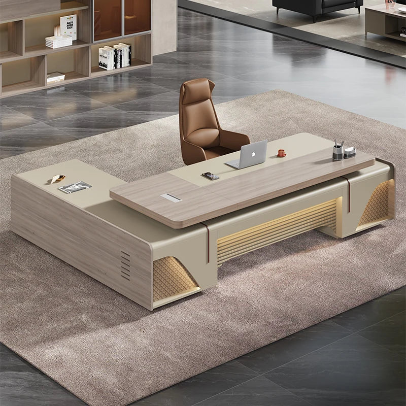 Modern Conference & Drafting Desk, Italian Corner Office Desk with Storage and Drawers