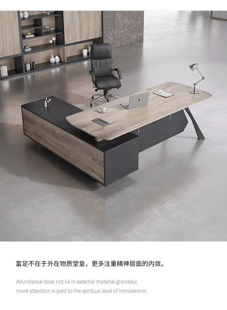 6.5 & 7.2ft Modern Office Desk Set – Quiet Slide Rail, File Cabinet, Thick Panel Office Furniture