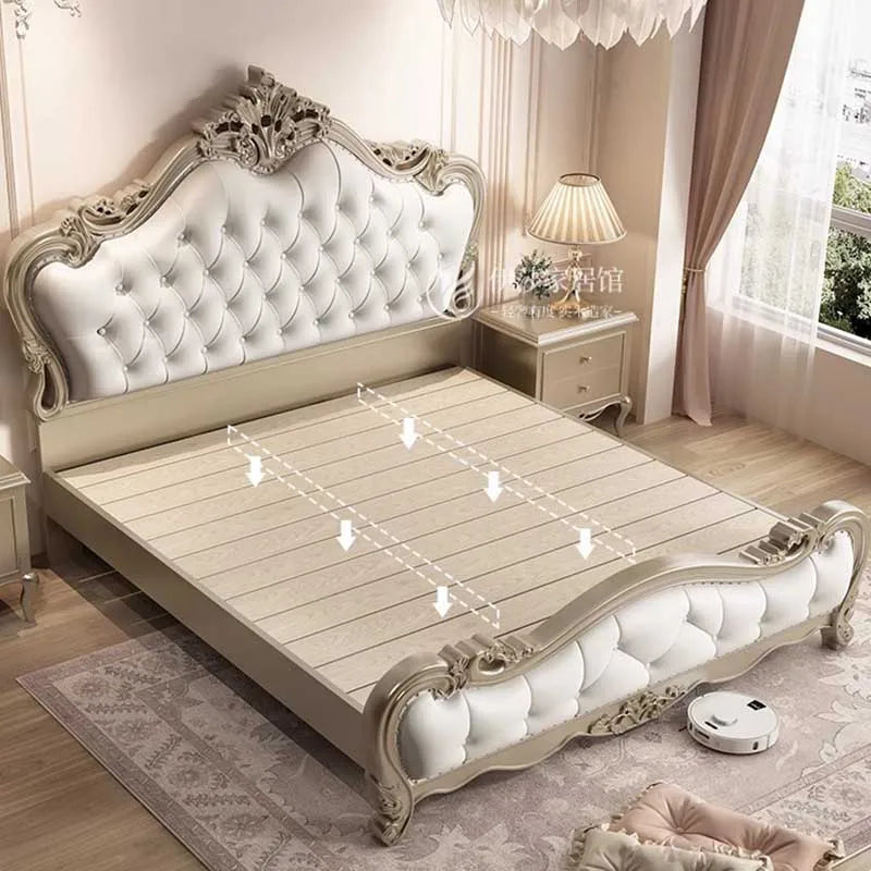 King Size Bed Frame European Luxury Glamorous Aesthetic Modern Twin Bed Frame Storage Design Sleeping Cama De Casal Furniture