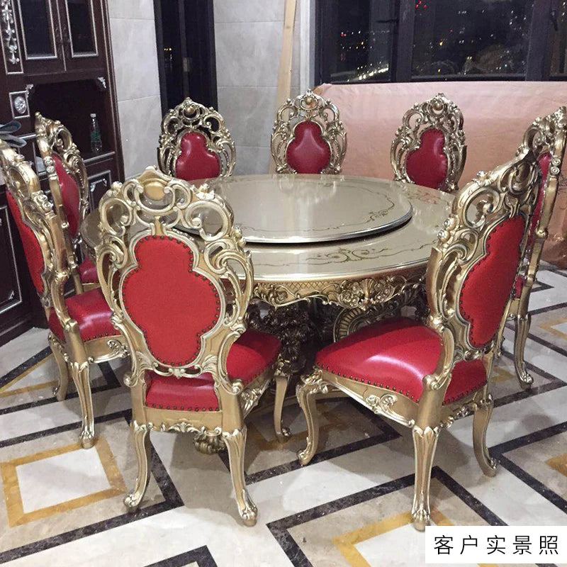 Hesha court French round dining table and chairs neoclassical European solid wood villa furniture 1.8M dining table