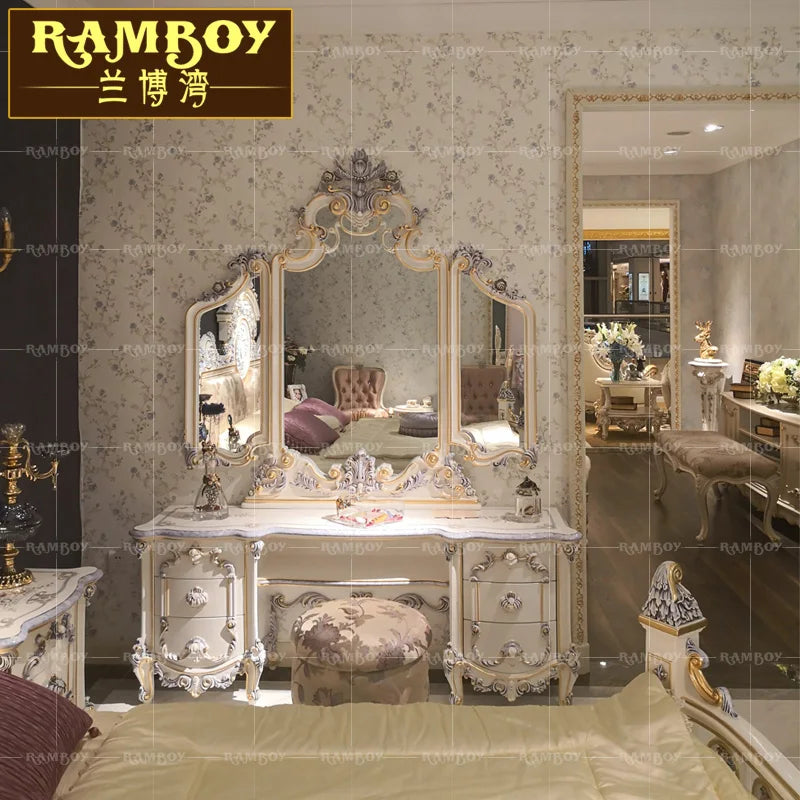 Dressing table French court painted solid wood carving European luxury makeup table aristocratic dressing table mirror combinati