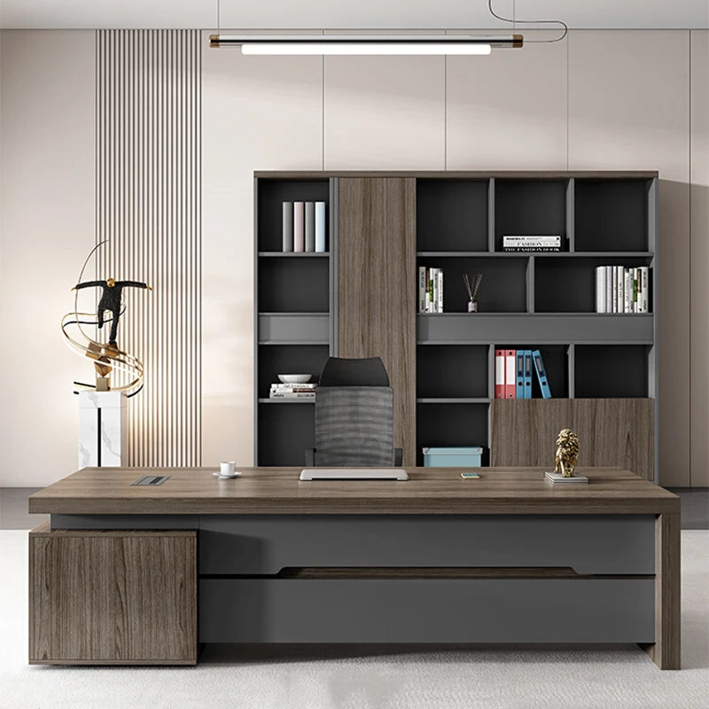 Large Brown Bedroom/Office Desk – Modern Computer & Study Desk, Executive Writing Table, Mesa Ordenador, Contemporary Furniture