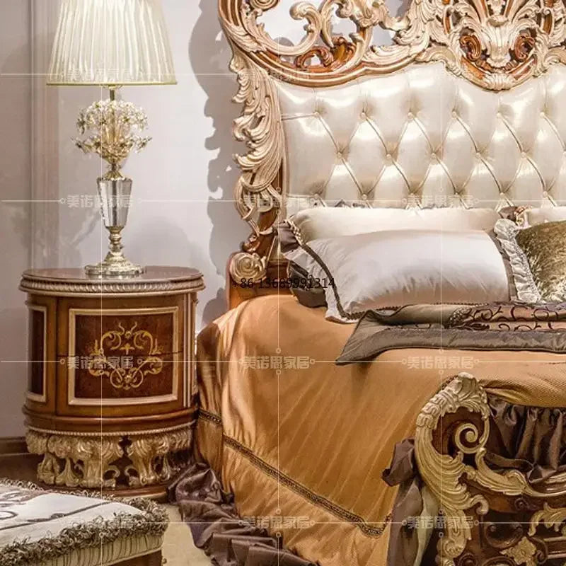 Custom Italian luxury double bed, 1.8m, in European style with intricate hand-carvings.