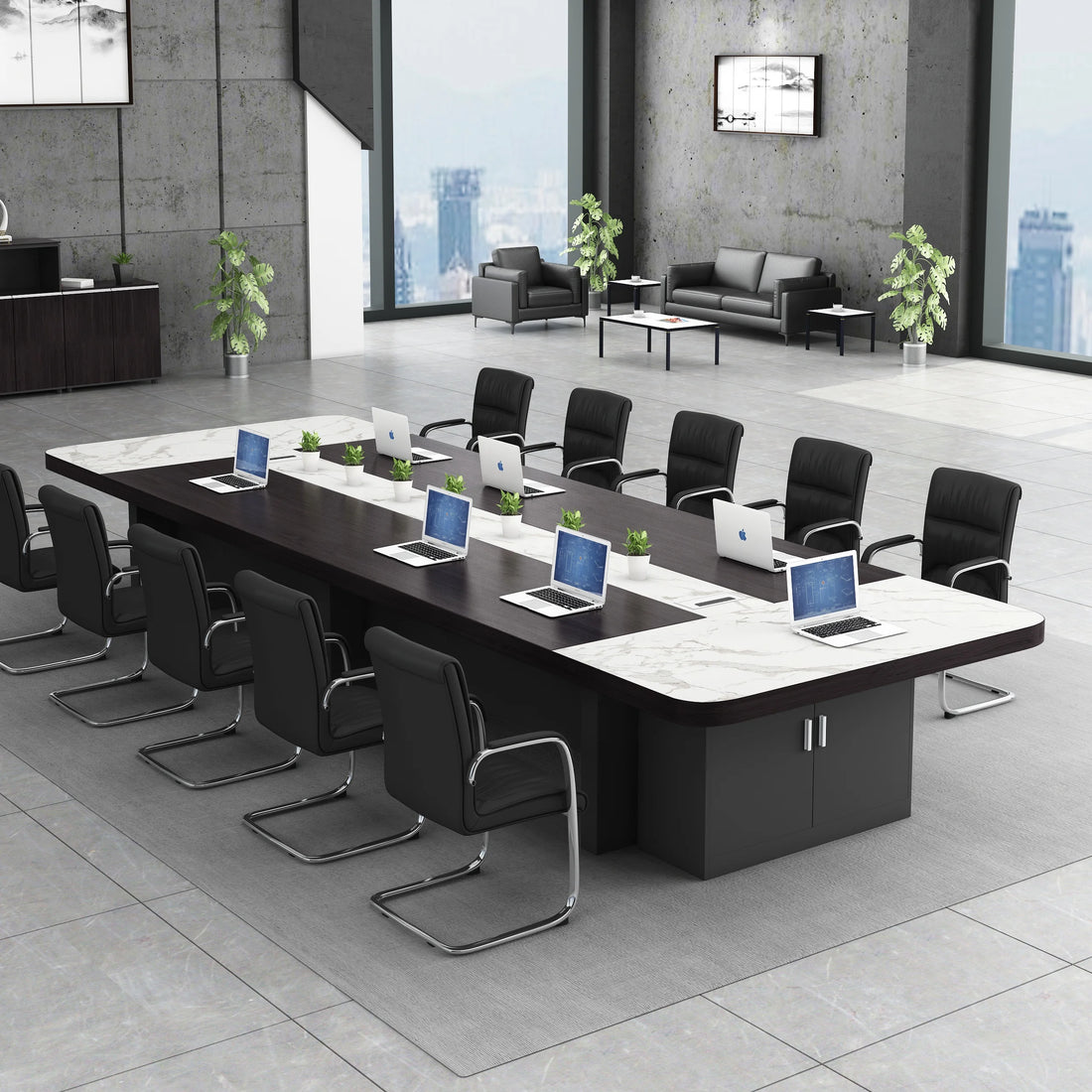 Customized modern meeting table for 8 to 10 people, perfect for training rooms and executive conferences.