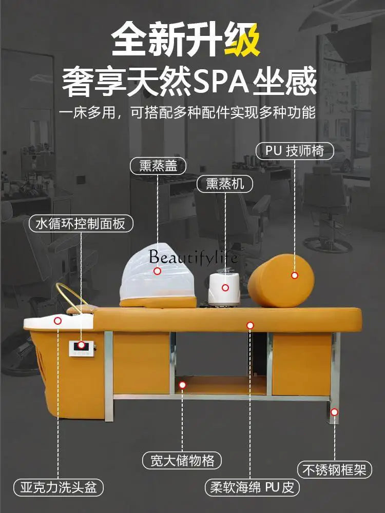 Thai Head Therapy Water Circulation Shampoo Chair Barber Shop for Hair Salon Fumigation Massage Couch