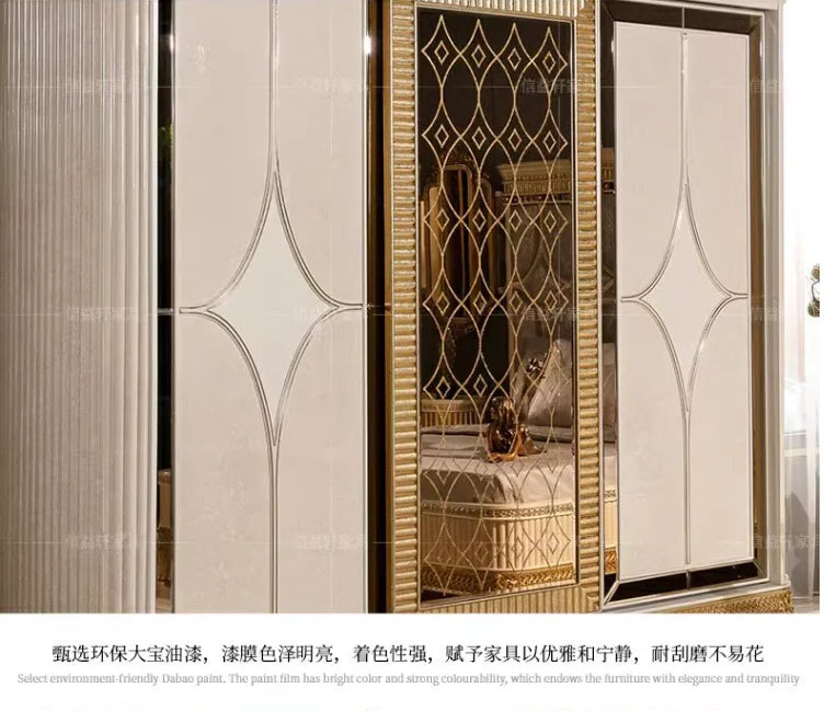 European Solid Wood Luxury Wardrobe – French Style, Carved, Customizable Large Bedroom Cabinet
