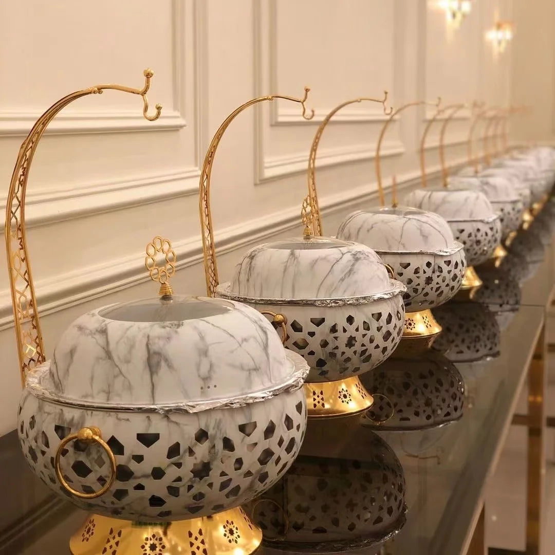 New Africa Supply Gold Food Warmer Set Equipment Catering Hanging Chafing dish Buffet Wedding Party Golden Chefing dish