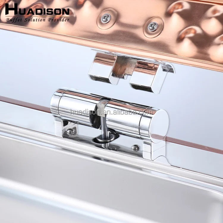 Huadison Catering Equipment Rose Gold Food Warmer Buffet Stove 9 Liters Chafing Dish Buffet Set for Sale