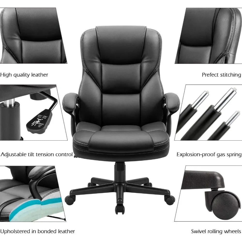 Office Executive Chair High Back Adjustable Managerial Home Desk Chair, Swivel Computer PU Leather Chair with Lumbar Supp