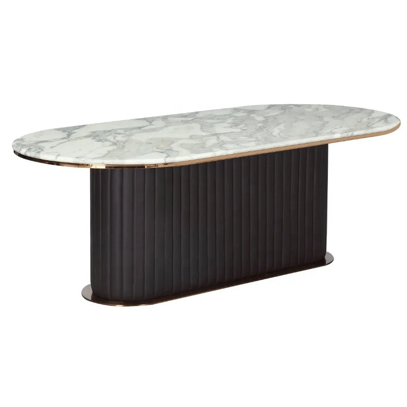 Luxury Italian Leather Dining Table Set—Includes a modern marble table and 6 luxurious dining chairs