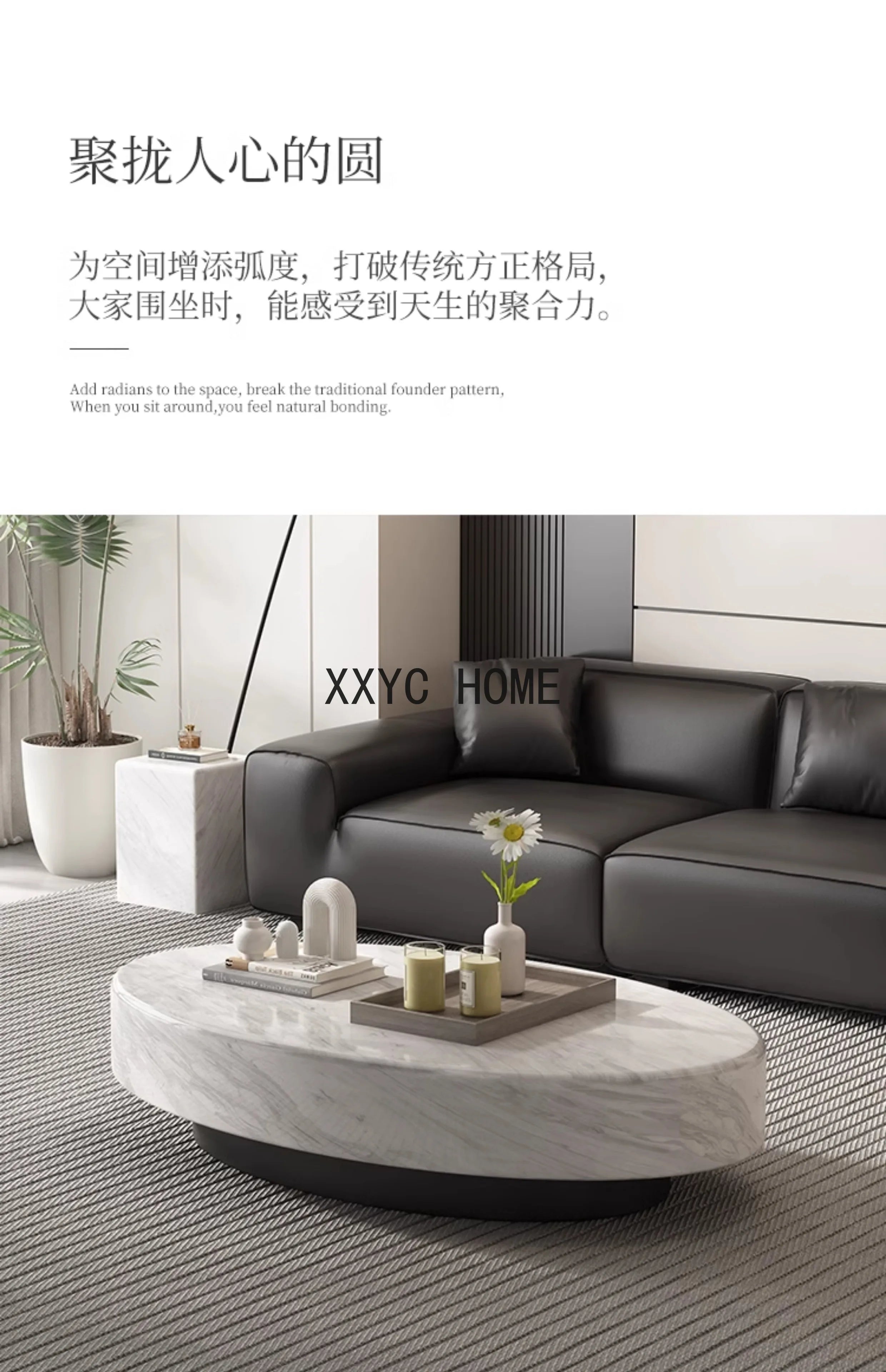 Italian minimalist oval tea table with a marble top