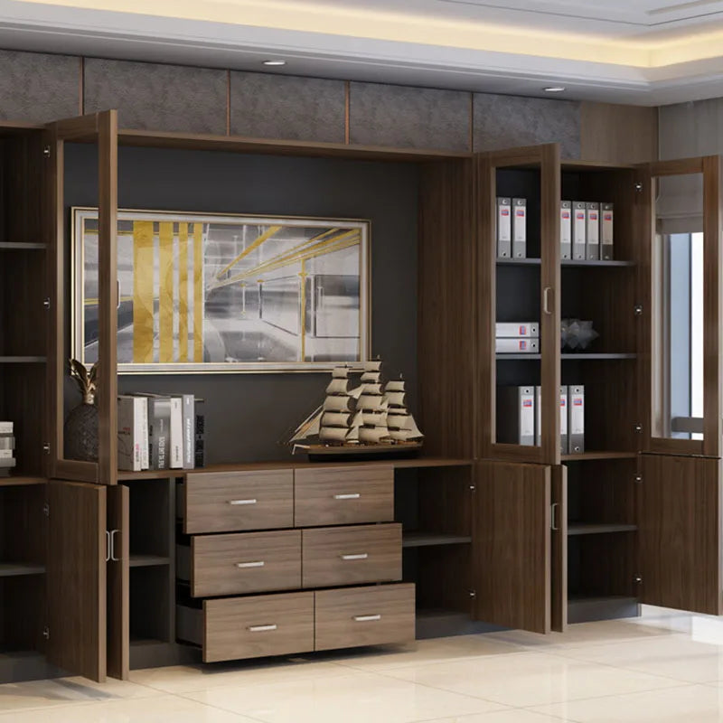 Compact filing cabinet with modern side shelves and drawers, Nordic-style office cupboard with doors, perfect for storage and living room furniture.