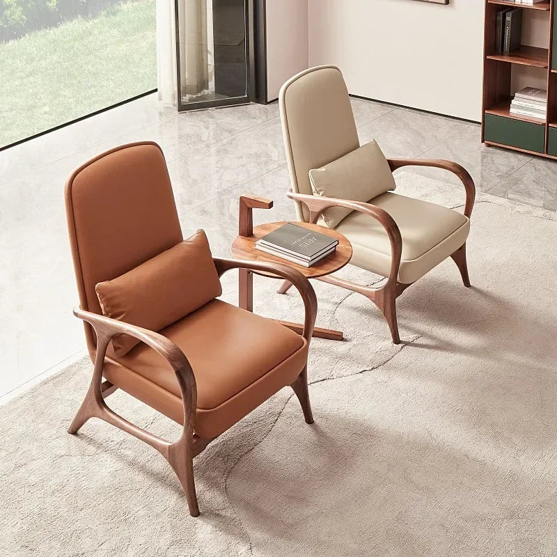 North American Black Walnut Solid Wood Living Room Couch Bedroom Leather Lounge Chair Recliner