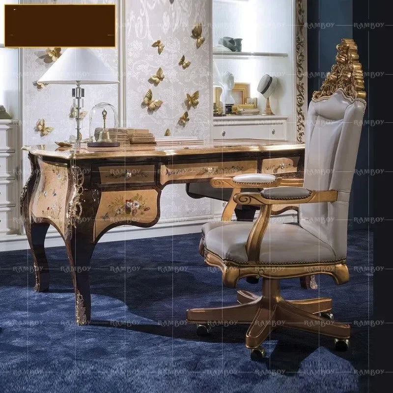 Custom French solid wood desk with butterfly shell inlays, perfect for writing or computer use