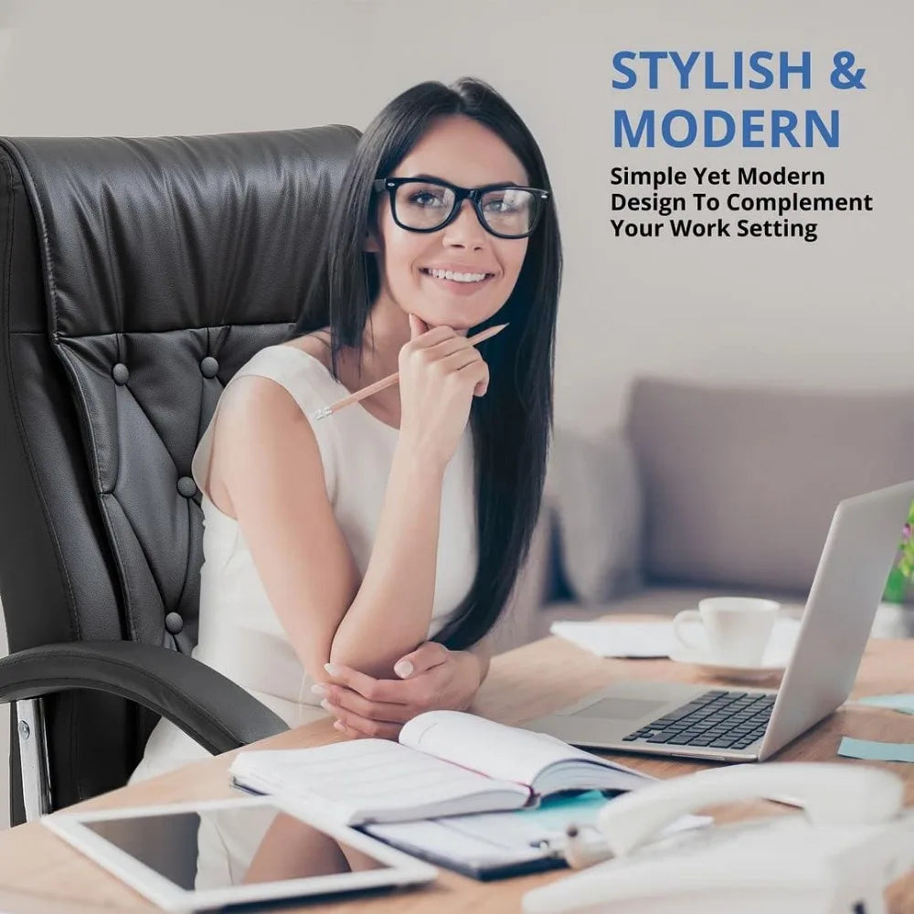 Office Chair, Ergonomic, Leather Bonded, Height Adjustable, Upholstered for Comfort, High Back Lumbar Support, Executive Chair