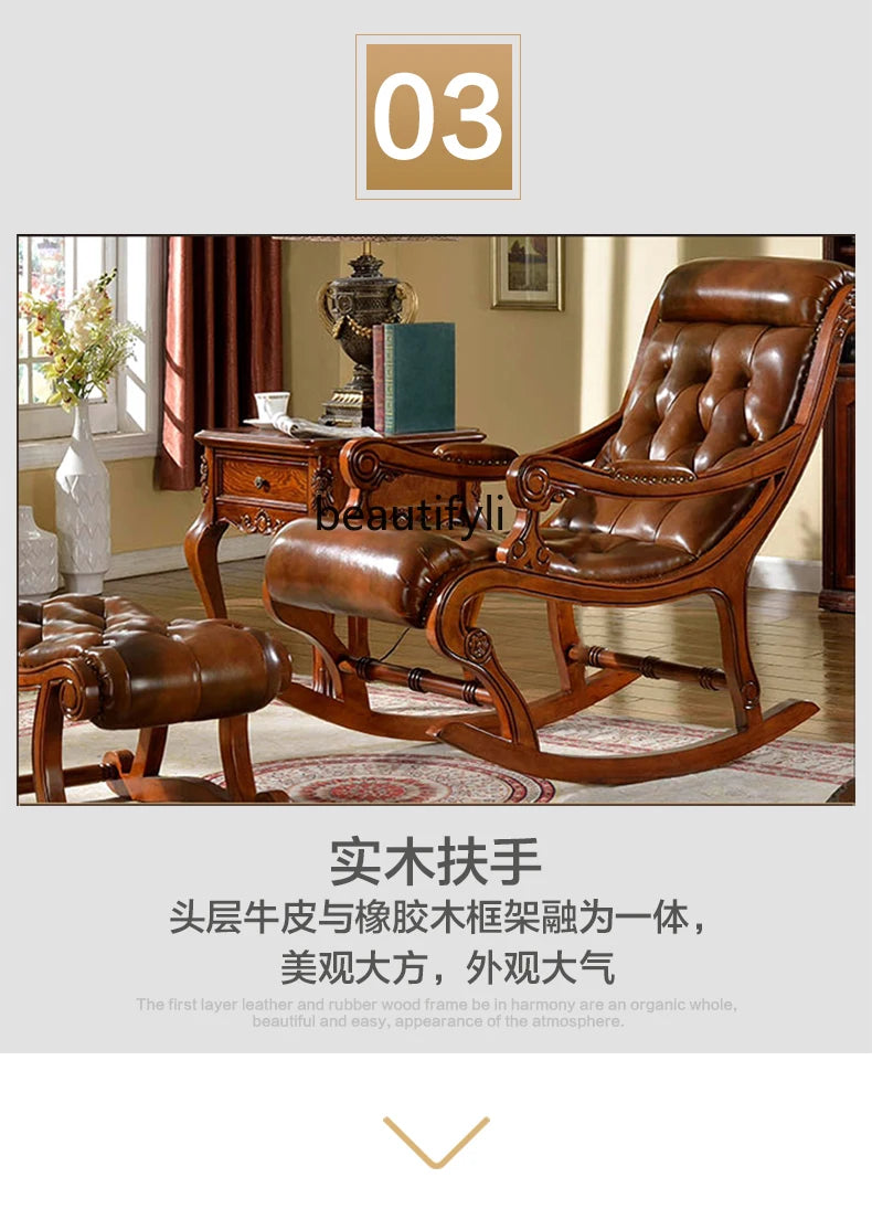 American Retro Recliner; Casual Leather Rocking Chair