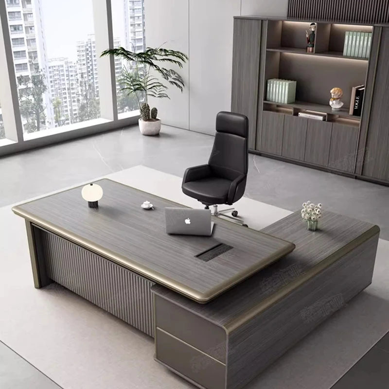 Bookshelf Corner Office Desk – Standing Executive European Style, Luxury Computer Desk, Mesa De Computador, Modern Floor Furniture