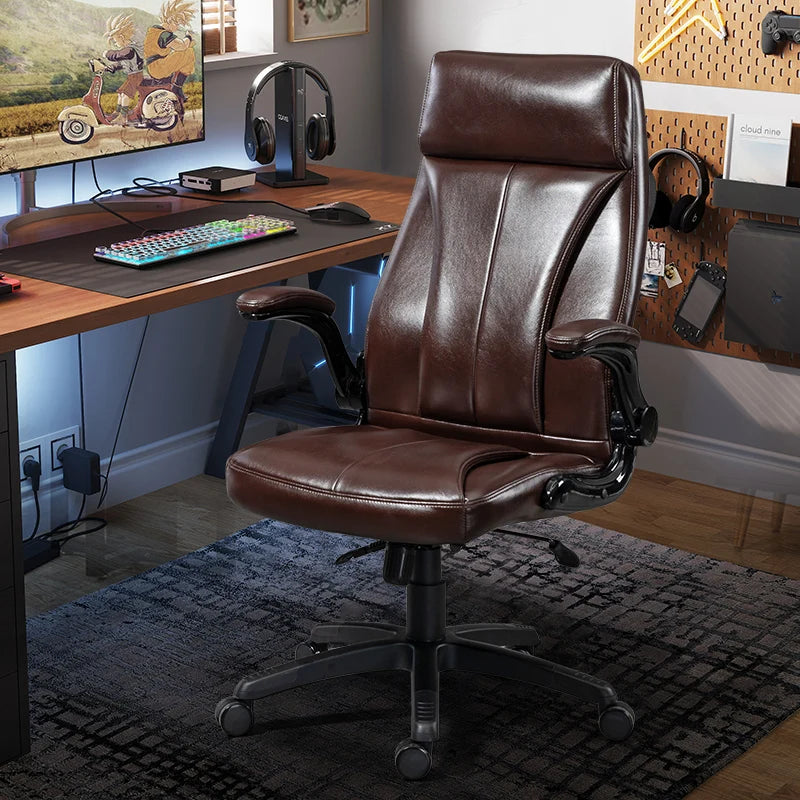 Luxury swivel office chair with extension cushion, ergonomic design, and wheels