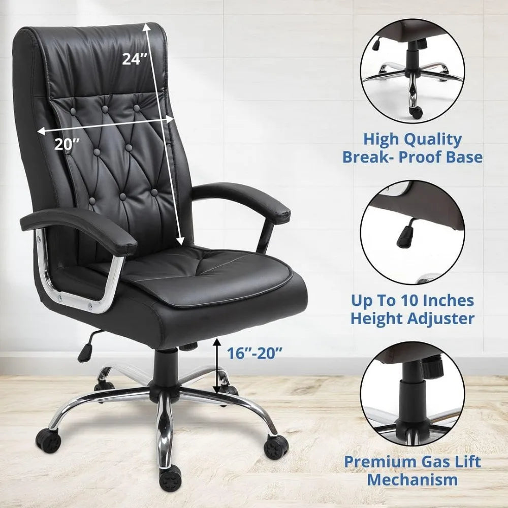 Office Chair, Ergonomic, Leather Bonded, Height Adjustable, Upholstered for Comfort, High Back Lumbar Support, Executive Chair
