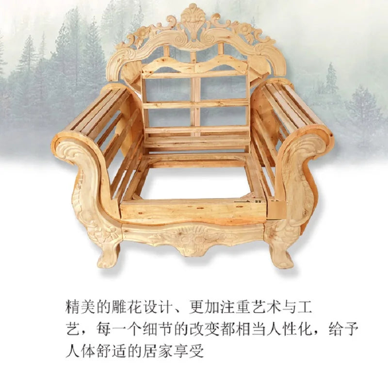 European Style Genuine Leather Sofa Set – Luxury Villa Furniture with Full Solid Wood Carvings