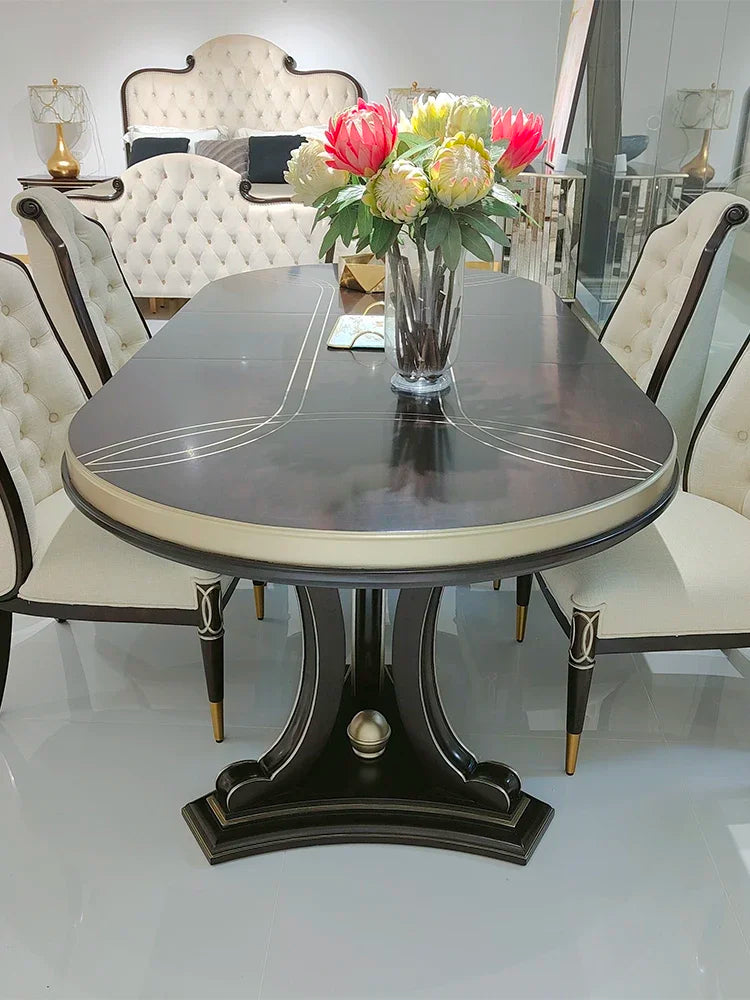 American Light Luxury Solid Wood Oval Dining Table – High-End Rectangular Table & Chair Set