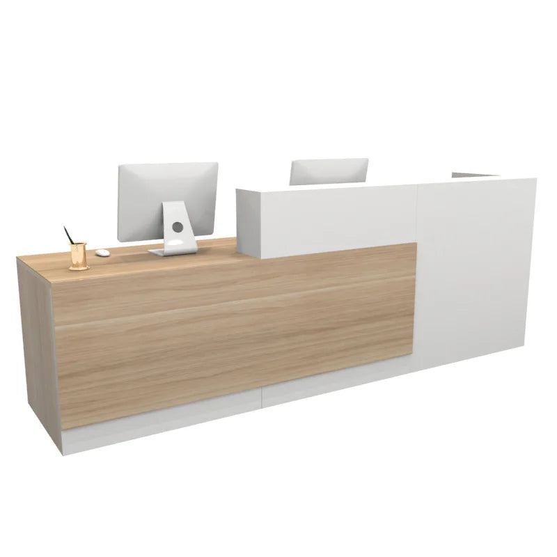 White Reception Desk with Showcase & Wooden Counter