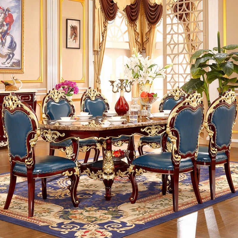 High-Quality European Modern 2m Dining Table Set—Includes one rectangular marble table with 8 chairs