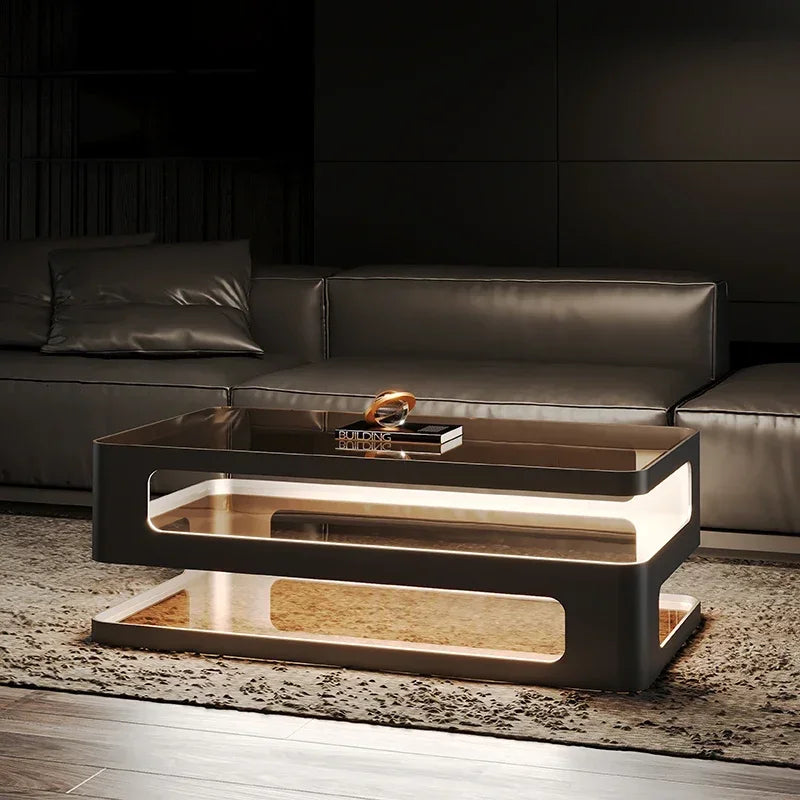 Modern rectangular luxury clear glass coffee table