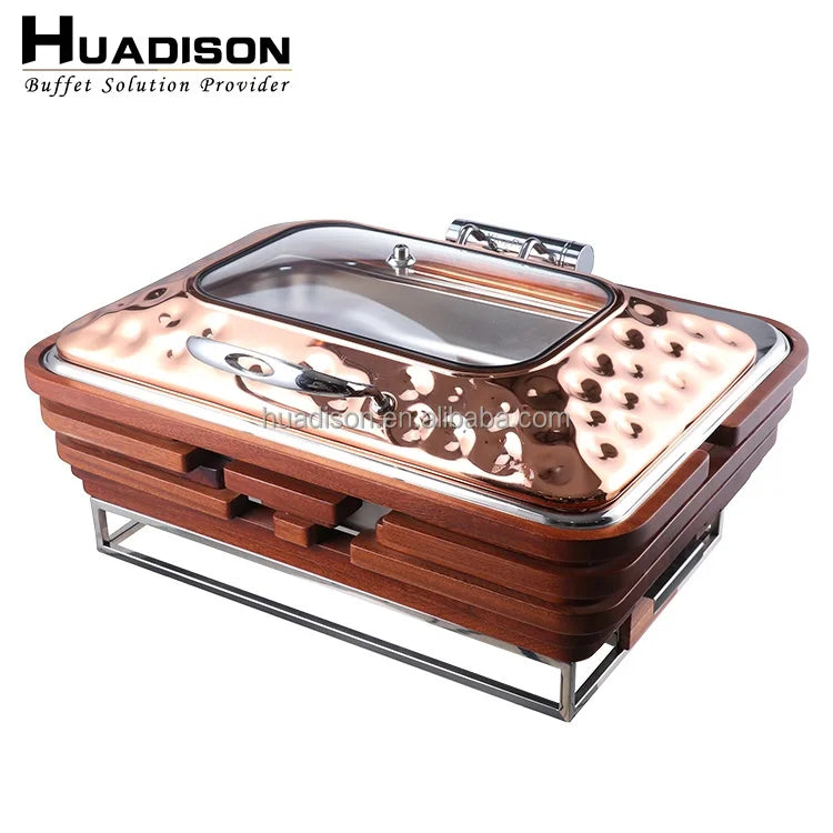 Huadison Catering Equipment Rose Gold Food Warmer Buffet Stove 9 Liters Chafing Dish Buffet Set for Sale