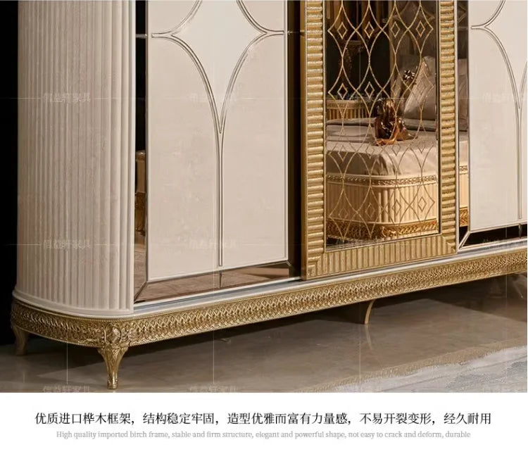European Solid Wood Luxury Wardrobe – French Style, Carved, Customizable Large Bedroom Cabinet