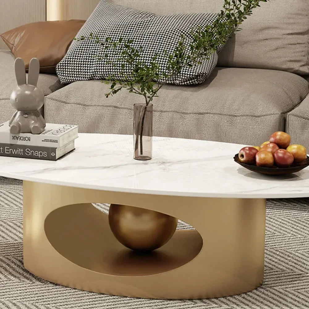 Modern Marble Effect Coffee Tables Luxury Legs Metal Nordic Oval Side Table White Premium Table Basse Pour Salon Mesa Furniture