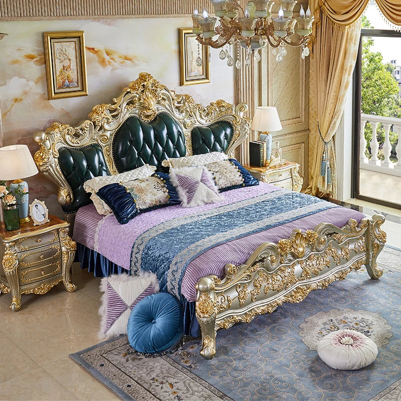 European-style solid wood bed for luxury villas. Features a spacious two-meter design ideal for master bedrooms