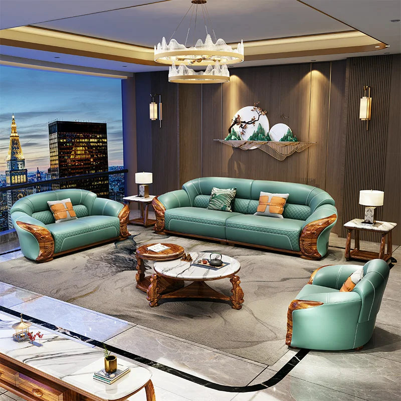 Modern minimalist solid wood sofa creative design, top layer extra thick cowhide sofa, living room