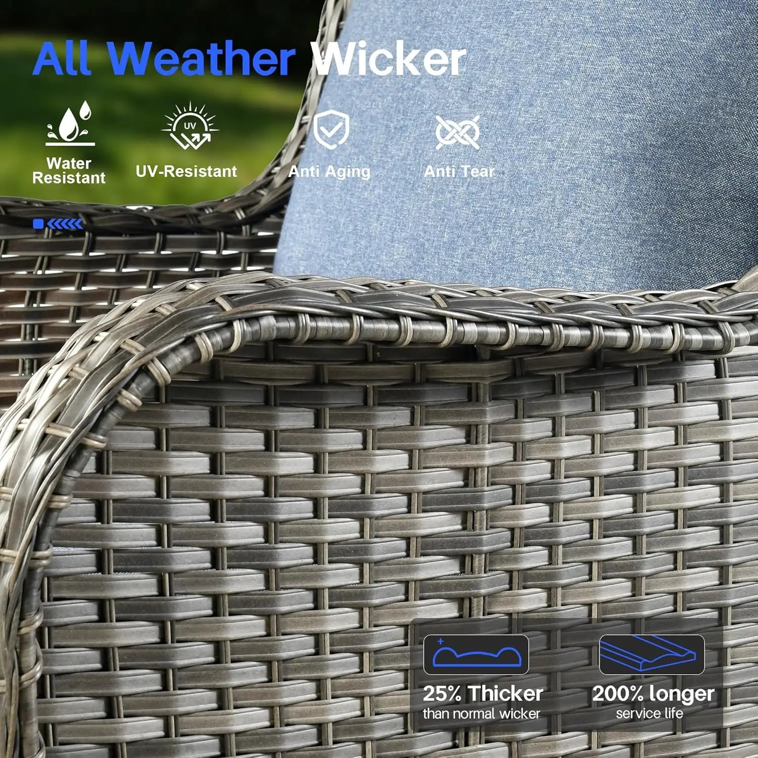 Outdoor 7-Piece Patio Furniture Set with Fire Pit Table and Swivel Rocking Chairs, All-Weather Wicker.