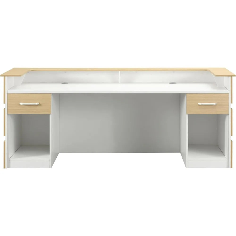 87" Wooden Reception Desk with Retractable Rails, and Chrome Handles for Nail Salons