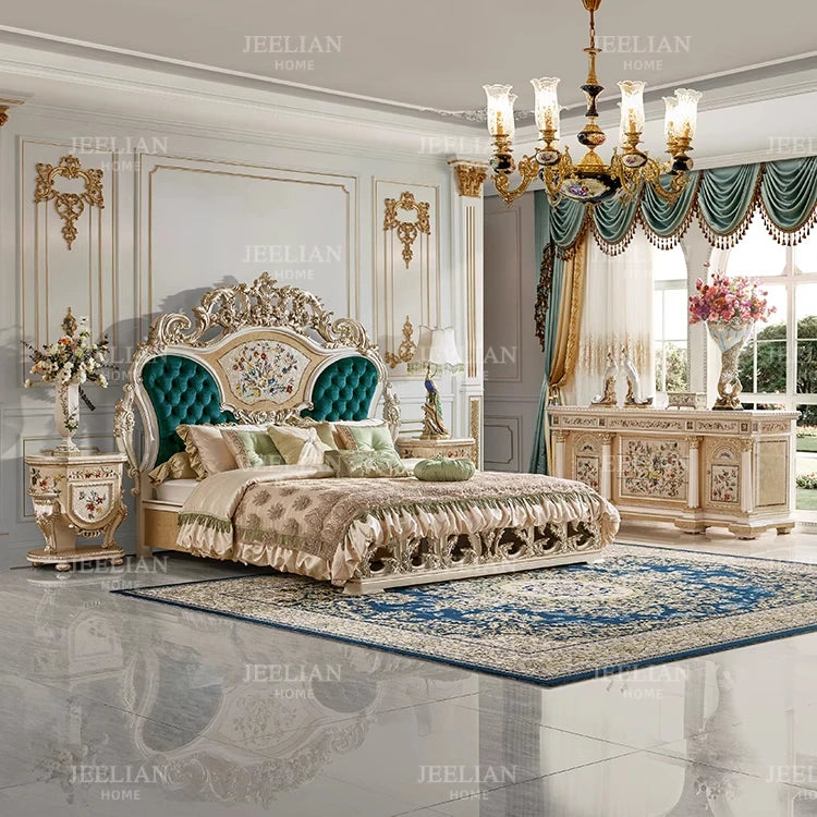 Luxury French court style Villa home Double bed shell parquet bedroom Queen bed
