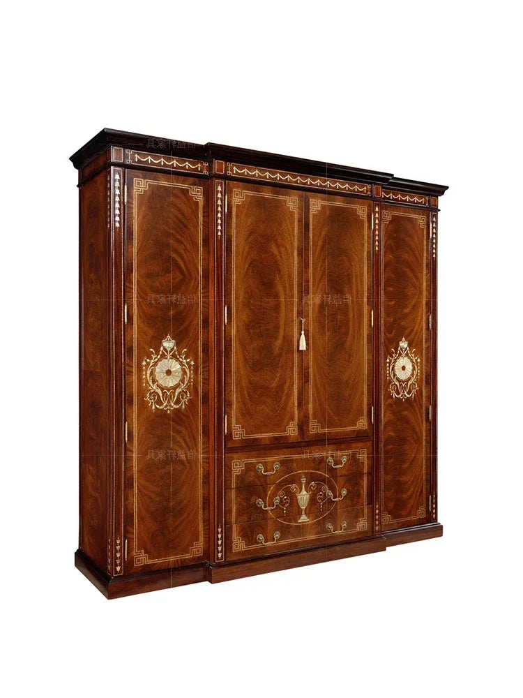 British Solid Wood Wardrobe – European Luxury 4-Door Storage Cabinet, New Classical Shell Furniture.