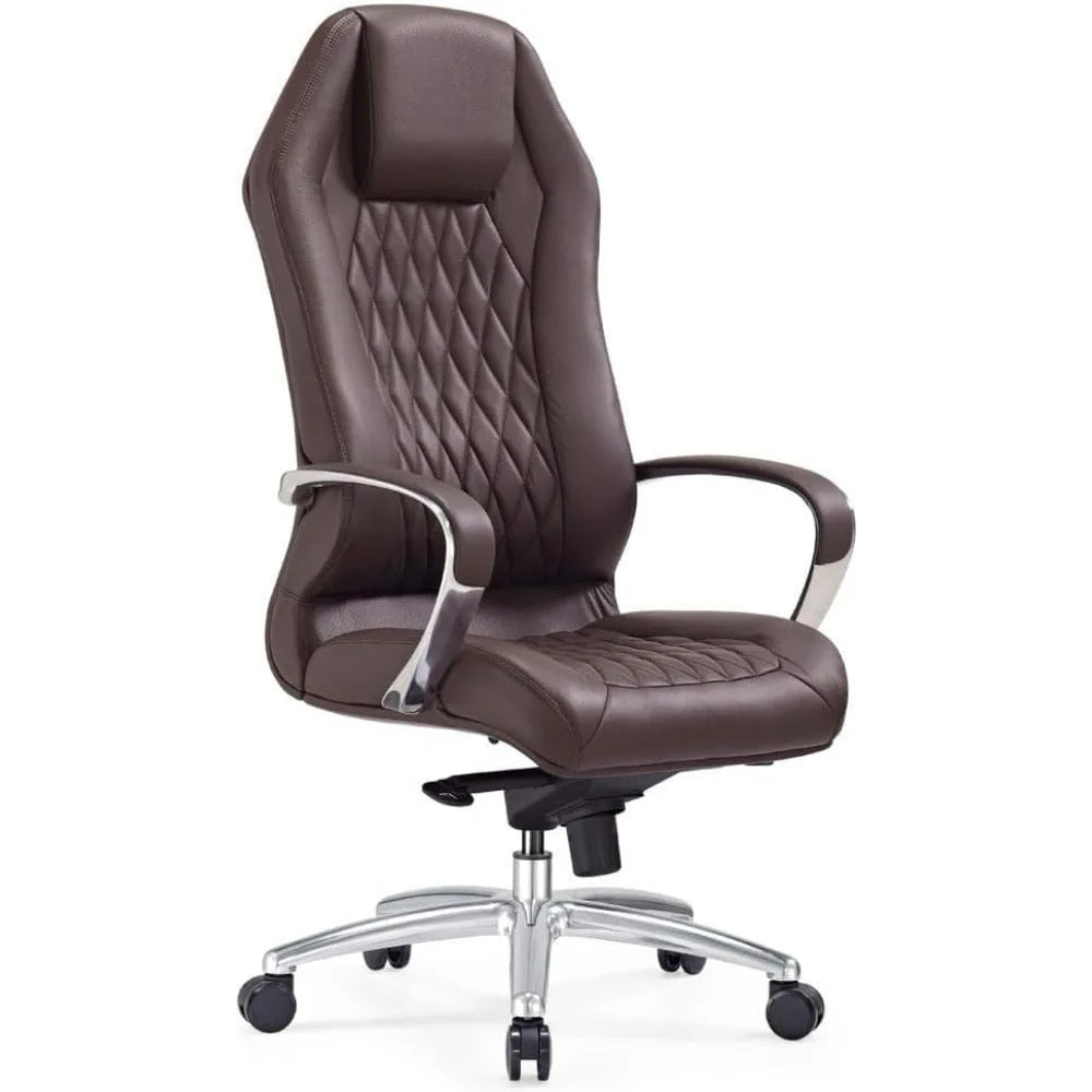 Modern Ergonomic Dark Brown Genuine Leather Executive Chair